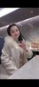 紅袖狐貍大毛領(lǐng)毛呢外套冬季2024新款女裝連帽保暖全羊毛雙面呢大衣 本白3001 M 曬單實拍圖
