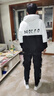 啄木鳥(niǎo)秋冬學(xué)生套裝加絨三件套休閑青少年潮流工裝連帽夾克外套帥氣套裝 三件：加絨工裝褲+加絨斜英文連帽夾克黑+T恤 XL_115-130斤 曬單實(shí)拍圖