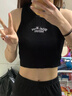槿城歐美辣妹風復古字母刺繡無袖背心女夏季修身短款露臍工字打底上衣 單件裝 黑色 S 【75-85斤】 曬單實拍圖