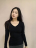 LDBE黑色v領(lǐng)打底衫女內搭秋冬韓系穿搭長(cháng)袖t恤修身顯瘦掐腰辣妹上衣潮 黑色 L 曬單實(shí)拍圖
