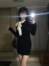具趣法式純欲蝴蝶結(jié)黑色包臀連衣裙子女修身氣質(zhì)露肩包臀a字短裙秋季 黑色 L 105-120斤 曬單實(shí)拍圖