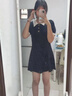 小野七天polo領(lǐng)紐扣小黑裙子可愛公主裙少女裙翻領(lǐng)高腰短裙A字裙 均碼 建議體重80斤-105斤 曬單實(shí)拍圖