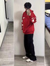 衣然呈品美式高街牛仔褲男排扣春夏新款潮牌寬松堆積感微喇直筒長褲子男褲 黑色 L【建議110-125斤】 曬單實(shí)拍圖