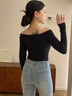 Calvin KleinJeans25早春女士氣質(zhì)溫柔法式ck一字肩羅紋重磅長袖T恤J224992 BEH-太空黑 S 曬單實(shí)拍圖