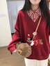 LDBE紅色衛衣女秋冬2026新款加絨加厚設計感polo領(lǐng)假兩件韓系寬松上衣 紅色 L 【95-110斤】 曬單實(shí)拍圖