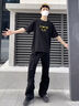 Homlean純棉短袖男夏季潮流印花高街寬松簡(jiǎn)約圓領(lǐng)上衣T恤OM4黑色XL 曬單實(shí)拍圖