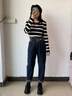 FSHE牛仔褲女2025年春秋設計感花苞高腰哈倫老爹褲寬松顯瘦蘿卜褲女 黑色 XL [120-130斤] 曬單實(shí)拍圖