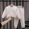 兒童三層保暖套裝男童女童夾棉內(nèi)衣褲加厚加棉童裝家居服睡衣 條紋天藍 100#建議身高90-100cm 曬單實拍圖