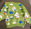 嘟嘟家【全棉&抗起球面料】男女童毛衣保暖滿(mǎn)印卡通童裝兒童套頭衫冬裝 綠色 90 曬單實(shí)拍圖
