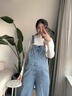 unisunny孕尚孕婦褲子春秋季外穿牛仔背帶褲寬松直筒褲小個子孕婦裝大碼休閑褲 淺藍 L【建議110～130斤】 曬單實拍圖