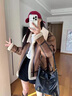 皮爾卡丹（pierre cardin）羊羔毛機車(chē)服女冬季加厚東北感皮毛一體麂皮寬松加絨皮衣外套 棕色【升級加厚款】 L 建議141-160斤 曬單實(shí)拍圖