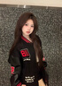 魯雅爾美式復古刺繡pu皮拼接撞色夾克男女春秋季百搭棒球服上衣外套衣服 黑色 XL 曬單實(shí)拍圖
