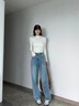 MELROSEMOOD淺色窄版直筒牛仔褲女2025小個(gè)子女裝春季新款高腰寬松闊腿拖地褲 淺藍色加絨（長(cháng)褲） M 曬單實(shí)拍圖