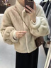 恰凡（QIAFAN）短外套女加厚仿水貂絨上衣服2025秋冬新款立領(lǐng)仿皮毛一體毛毛外套 短款米白色（奶白） 送加厚漁夫帽子 均碼 曬單實(shí)拍圖