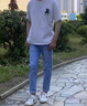 AEMAPE/美國蘋果 高端淺色牛仔褲男秋季修身直筒韓版彈力休閑長褲子男 淺天藍(lán)色 34 曬單實(shí)拍圖