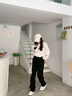 QGF美式工裝牛仔褲女秋冬季新款寬松百搭潮牌大口袋高街直筒闊腿長褲 黑色 M 曬單實拍圖