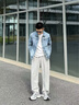 gxg.jeans男裝牛仔夾克 藍色復古水洗寬松休閑翻領(lǐng)外套 25春新品 藍色 L (175) 曬單實(shí)拍圖