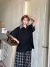 NYING美式假兩件短袖polo衫男25夏季新款高街潮牌五分袖拼接寬松上衣服 黑色 XL （120-140斤） 曬單實(shí)拍圖