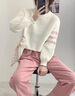 妍莉芬（yanlifen）衛(wèi)衣女裝小個子休閑職業(yè)春季套裝女新款2025年春秋裝衣服兩件套裝 白色針織衫+藍色直筒闊腿褲 S 曬單實拍圖