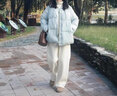 莫代爾糯米毛巾褲子女秋冬2025新款高級寬松慵懶垂感直筒休閑加絨闊腿褲 1_白色 L 【建議110-130斤】 曬單實(shí)拍圖