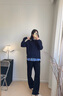 ELAND衣戀毛衣女高智感假兩件領(lǐng)子可拆卸撞色羊毛混紡毛衣25春新 藏青色(59)Navy L 曬單實拍圖