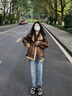 GARNUO皮毛一體羊羔毛外套女2025新款冬季麂皮絨機車服加絨加厚夾克棉服 棕色 S 【80-100斤】 曬單實拍圖