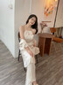 莫代爾純欲風(fēng)睡衣女春秋款性感系帶掛脖露背冰絲吊帶上衣長褲外袍家居服 香檳色【3件套】不帶胸墊 L 105-120斤 曬單實拍圖