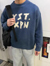 衣然呈品針織衫男冬季新款日系慵懶風(fēng)寬松舒適時(shí)尚字母撞色百搭休閑毛衣男 藍(lán)色 XL 【建議115-140斤】 曬單實(shí)拍圖