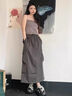 凡小如美式工裝裙女夏季新款半身a字裙休閑百搭中長(zhǎng)裙子顯瘦高腰半身裙 深灰色 M 【建議90-110斤】 曬單實(shí)拍圖