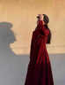 蓉月閣法式連衣裙女2024秋冬新款胖mm感赫本風(fēng)新年戰袍中式旗袍長(cháng)裙 紅色 M 曬單實(shí)拍圖