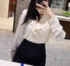 皓娥白色荷葉邊緞面長(cháng)袖襯衫女職場(chǎng)通勤內搭西裝面試上衣職業(yè)裝白襯衣 荷葉邊襯衫杏色M 曬單實(shí)拍圖
