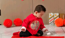 舒貝怡嬰兒衣服漢服男童套裝中國風(fēng)唐裝小少爺周歲寶寶紅色分體套裝 90 曬單實(shí)拍圖