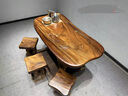 喜常福實(shí)木大板茶桌根雕胡桃木復古風(fēng)陽(yáng)臺原木茶臺新中式家用小戶(hù)型茶桌 胡桃木根雕茶桌 1米（1靠山椅+2個(gè)凳子） 曬單實(shí)拍圖