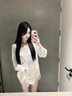 莫代爾襯衫睡衣女性感2025新款男友風(fēng)冰絲綢睡裙純欲風(fēng)氛圍感長(cháng)袖上衣薄 白色+短褲【蕾絲花邊】 M 【建議100-120斤】 曬單實(shí)拍圖