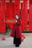 指間沙W2441291女裝24冬立領(lǐng)大盤(pán)扣裥棉長(cháng)外套A版亞麻中式棉服 朱草78 M 曬單實(shí)拍圖