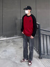 森馬（Semir）毛衣男2025春季絨感繡花針織衫內(nèi)搭寬松撞色插肩袖套頭毛衫潮 紅黑色調(diào)00369 M 曬單實(shí)拍圖