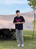 歌樸偉美式重磅短袖t恤男夏季寬松情侶純棉五分半袖高街打底體恤衫衣服 黑色 （220G純棉） XL （建議120-140斤） 曬單實(shí)拍圖