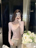 LDBE粉色純欲風(fēng)蕾絲打底衫女內(nèi)搭春秋2025新款修身設(shè)計感長袖t恤上衣 粉色 M 曬單實拍圖