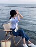 FSHE直筒牛仔褲女裝小個子潮流韓版高腰寬松顯瘦新款九分煙管褲女 八分-藍(lán)灰色[高品質(zhì)] 30 碼[120-125斤] 曬單實拍圖