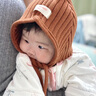 番桃盒子精靈帽秋季寶寶針織護(hù)耳帽男女童帽可愛帽子防風(fēng)嬰幼兒加厚保暖 摩卡茶棕+焦糖色（兩頂） 均碼（42-48cm 3-24個(gè)月） 曬單實(shí)拍圖