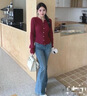 洋氣顯白安哥拉紅色針織衫女2025春季新款女裝減齡可單穿小開衫女 安哥拉紅 均碼 （建議95-124斤） 曬單實拍圖