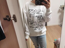 哈魯?shù)蠄A領(lǐng)長袖衛(wèi)衣女春秋季潮流百搭慵懶風小個子寬松顯瘦2025上衣外套 灰白色 M （80-100斤） 曬單實拍圖