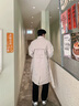 BJHG文韜同款不計后果冬季防風(fēng)白鴨絨中長款羽絨服新款男過膝情侶外套 米杏色 M （160-200斤） 曬單實拍圖