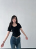 春秋季新款方領(lǐng)露鎖骨長(cháng)袖t恤女早春百搭修身打底衫顯瘦上衣潮ins 872-黑色 XL 建議125-140斤 曬單實(shí)拍圖