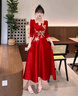 塞德勒敬酒服新娘2025新款高端秋季結婚紅色訂婚回門(mén)禮服女刺繡中長(cháng)款 酒紅色 L（建議106-115斤） 曬單實(shí)拍圖