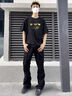 Homlean純棉短袖男夏季潮流印花高街寬松簡(jiǎn)約圓領(lǐng)上衣T恤OM4黑色XL 曬單實(shí)拍圖