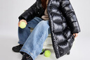 雪中飛【雪中飛黑曜石鵝絨服】保暖男童中大童亮面女童長款兒童羽絨服 黑色 150 曬單實拍圖
