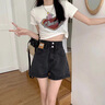 衣然呈品高腰牛仔短褲女夏季2025新款大碼卷邊寬松顯瘦學(xué)生a字闊腿熱褲女 灰色 M 【建議105-115斤】 曬單實(shí)拍圖