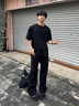 LOMBT美式復(fù)古牛仔褲男秋季微喇顯高顯瘦純色簡(jiǎn)約百搭長(zhǎng)褲子LT06黑色M 曬單實(shí)拍圖