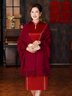 TKHE披風(fēng)婚禮媽媽旗袍禮服圍巾外搭女酒紅色新款披肩斗篷仿帶袖披肩 棗紅 [無(wú)亮片] 均碼 85-180斤左右 曬單實(shí)拍圖